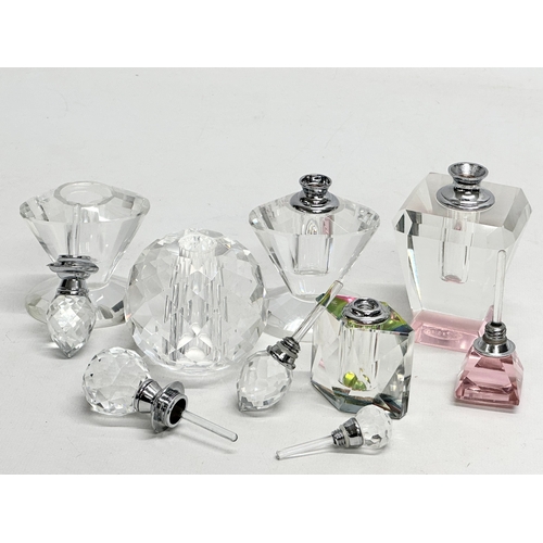 466 - 5 Art Deco style lead crystal scent bottles/perfume bottles.