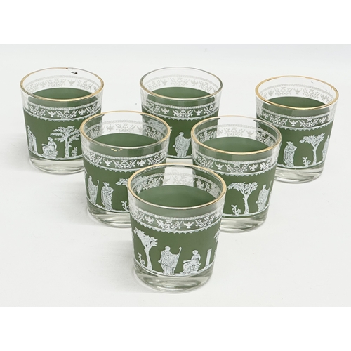 657 - A set of 6 ‘jasperware’ whisky glasses. 8x8.5cm