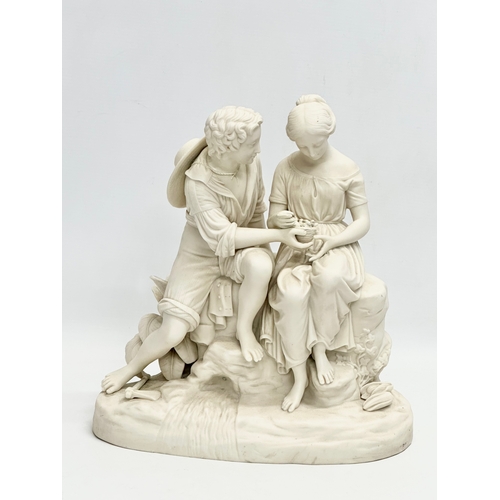 261 - A mid 19th century Charles Cumberworth Parian Ware figurine of Paul & Virginia by Copeland. 29.5x31c... 