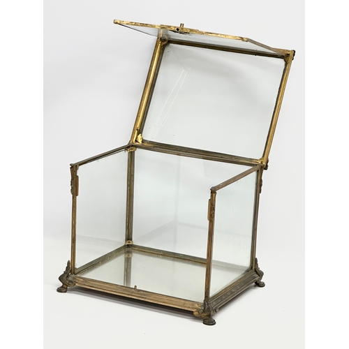 45 - A late 19th century gilt bronze tabletop tantalus set cabinet/display cabinet. 33x27x28cm