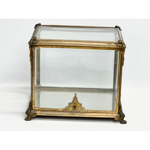 45 - A late 19th century gilt bronze tabletop tantalus set cabinet/display cabinet. 33x27x28cm