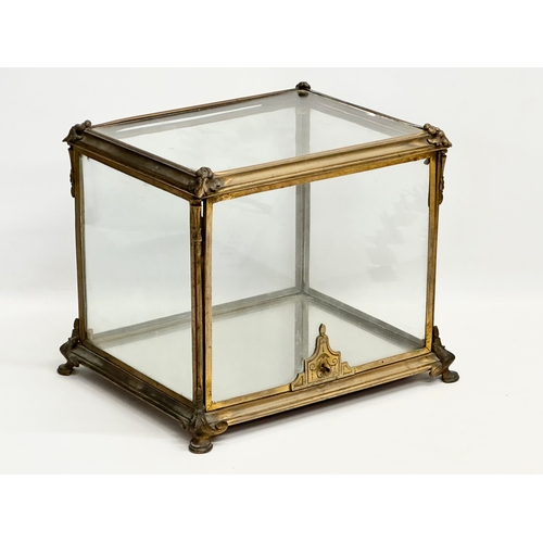 45 - A late 19th century gilt bronze tabletop tantalus set cabinet/display cabinet. 33x27x28cm