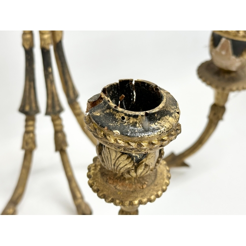 105 - A pair of 19th century gilt 3 branch wall sconces. 27x42cm