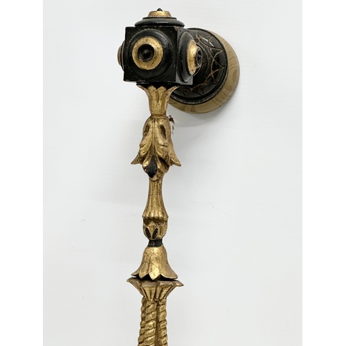 105 - A pair of 19th century gilt 3 branch wall sconces. 27x42cm