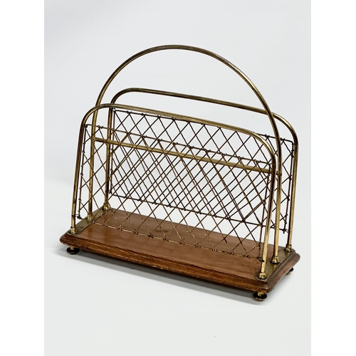 265 - A late Victorian brass and mahogany paper rack/magazine rack. 36x15x37cm