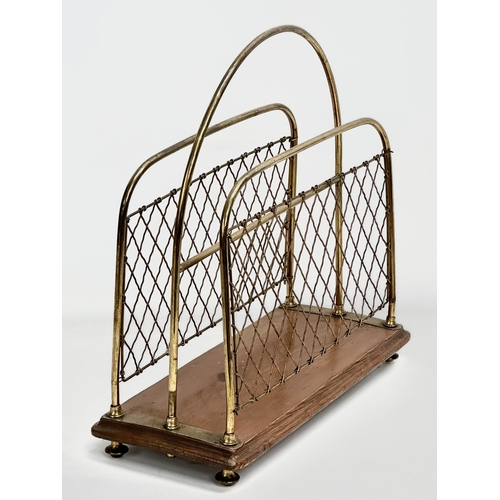 265 - A late Victorian brass and mahogany paper rack/magazine rack. 36x15x37cm