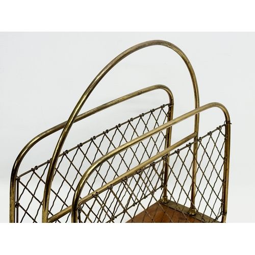 265 - A late Victorian brass and mahogany paper rack/magazine rack. 36x15x37cm