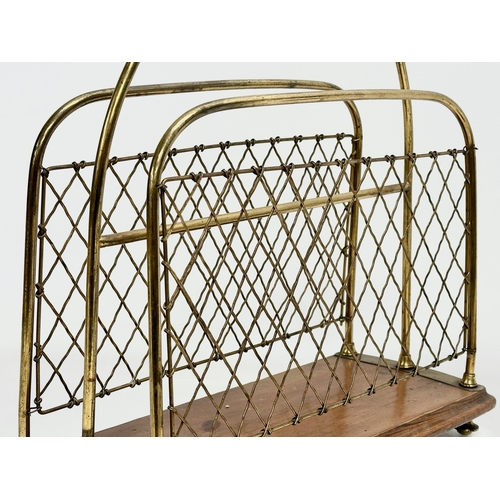 265 - A late Victorian brass and mahogany paper rack/magazine rack. 36x15x37cm