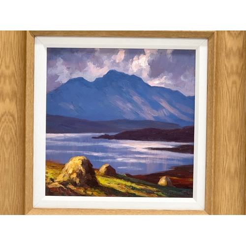 271 - An oil painting on board by Donal McNaughton. 29x29cm. Frame 51x51cm C