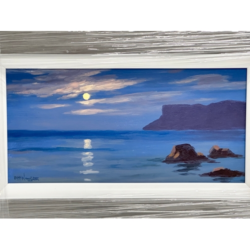 272 - An oil painting on board by Donal McNaughton. Full Moon. 39.4x19.5cm. Frame 56x36cm C