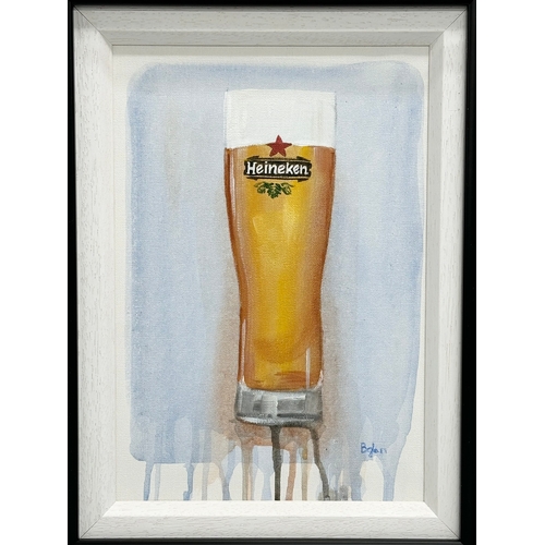 273 - An oil painting on canvas by Bofan. Pint of Heineken. 19.5x28.5cm. 42x50.5cm C