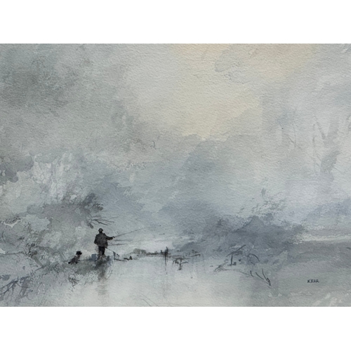 274 - A large watercolour by Tom Kerr. Fishing by the Lake. 39x29cm. Frame 60.5x51.5cm C