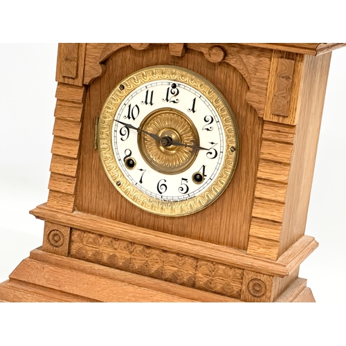 483 - A large late 19th century American oak mantle clock. Ansonia Clock Co. Eight Day Syria Strike. Circa... 