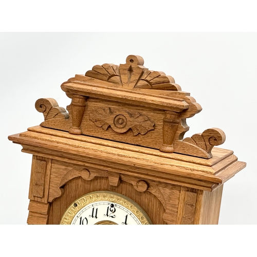 483 - A large late 19th century American oak mantle clock. Ansonia Clock Co. Eight Day Syria Strike. Circa... 