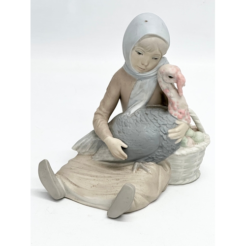 659 - 3 Spanish pottery figurines. Lladro, NAO, Nadal. A Lladro ‘Girl with Turkey’ 13x15cm. A NAO ‘Girl wi... 