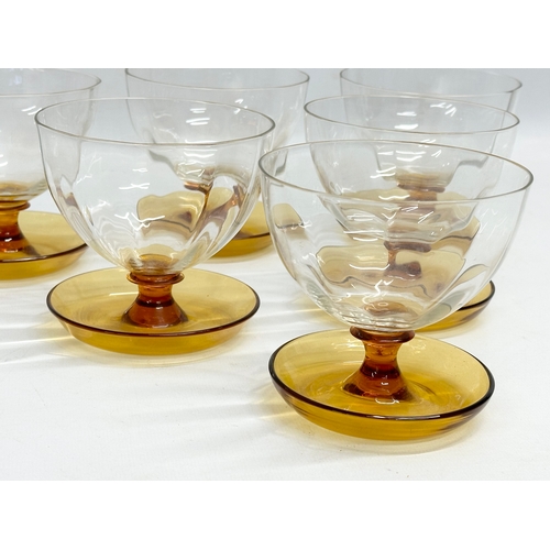 662 - A set of 6 1960’s Art Deco style dessert glasses with Amber Glass bases. 10.5x10cm