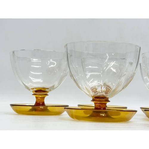 662 - A set of 6 1960’s Art Deco style dessert glasses with Amber Glass bases. 10.5x10cm