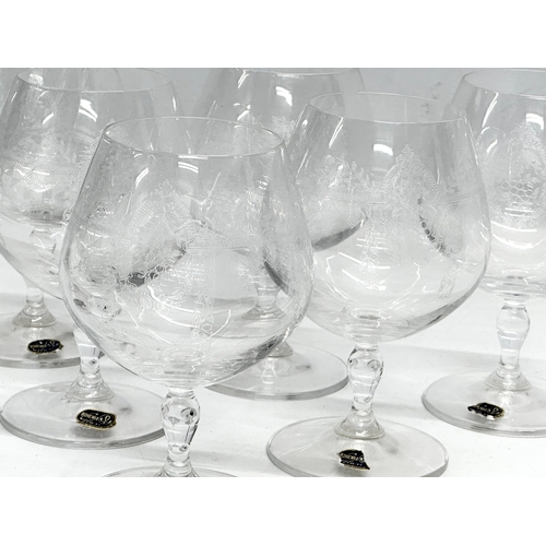 663 - A set of 6 mid 20th century etched brandy glasses by Bohemia Glass Company. 8x15cm