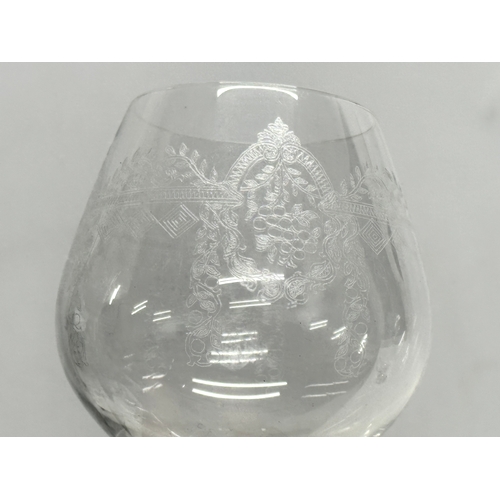 663 - A set of 6 mid 20th century etched brandy glasses by Bohemia Glass Company. 8x15cm