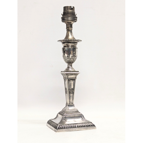 566 - A pair of late 19th century sterling silver converted candlesticks / lamps by Thomas Wilkes Barker. ... 