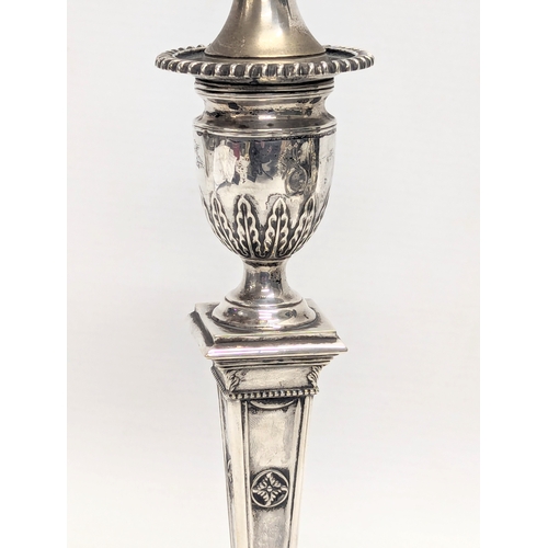 566 - A pair of late 19th century sterling silver converted candlesticks / lamps by Thomas Wilkes Barker. ... 