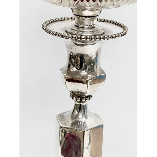 15 - A large excellent quality late 19th century Irish silver plated converted table lamp with cut glass ... 