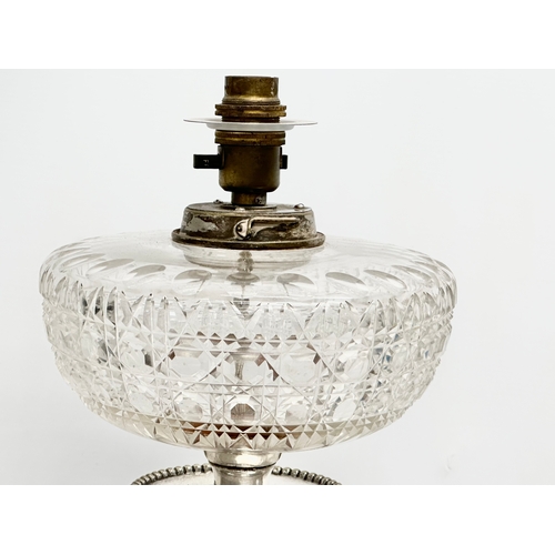 15 - A large excellent quality late 19th century Irish silver plated converted table lamp with cut glass ... 