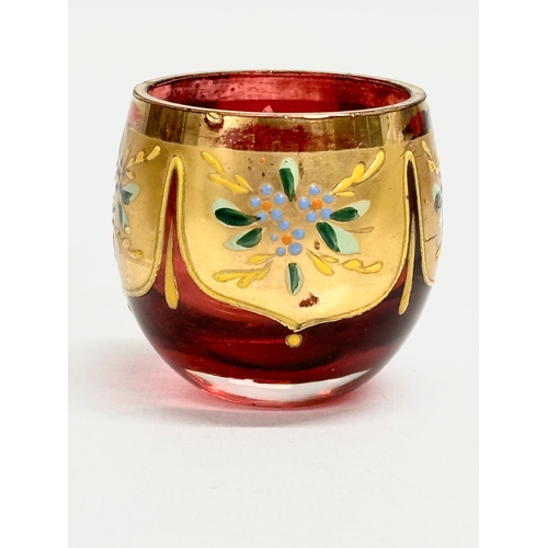 247 - 3 early/mid 20th century Bohemian drinking glasses. A Moser style gilt tea glass and a Bohemian Ruby... 