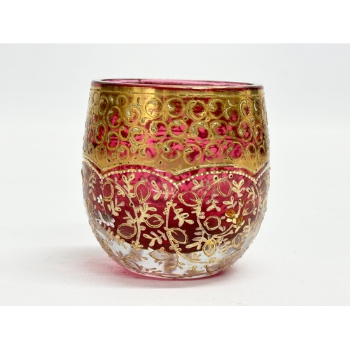 247 - 3 early/mid 20th century Bohemian drinking glasses. A Moser style gilt tea glass and a Bohemian Ruby... 