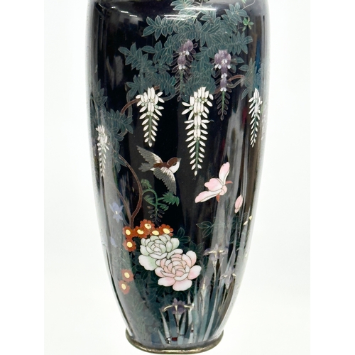 110 - A pair of good quality late 19th century Japanese Meiji period cloisonné enamelled vases with wild f... 