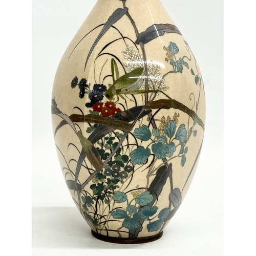 111 - A rare late 19th century Japanese Meiji period Cloisonné enamelled vase with wildflowers and Grassho... 