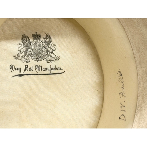 112 - A Victorian top hat with leather hat box. Very Best Manufacture.