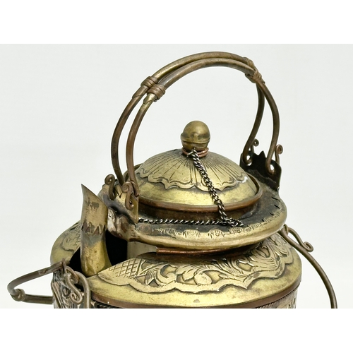 20 - A rare late 19th/early 20th century Chinese bone opium pot with brass mounts, original liner and pou... 