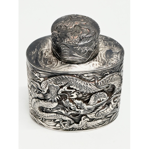 47 - A good quality late 19th century Chinese silver plated tea caddy. Circa 1880-1900. 9x6x12cm