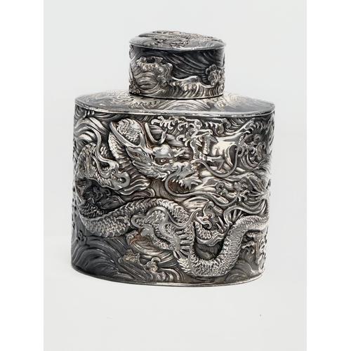 47 - A good quality late 19th century Chinese silver plated tea caddy. Circa 1880-1900. 9x6x12cm