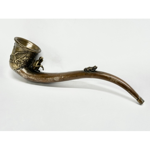 334 - An early 20th century Chinese novelty dragon design opium pipe, with good quality carved monkey and ... 