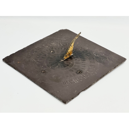 49 - Richard Melville. A 19th century slate and bronze sundial by Richard Melville. 34.5x35.5cm