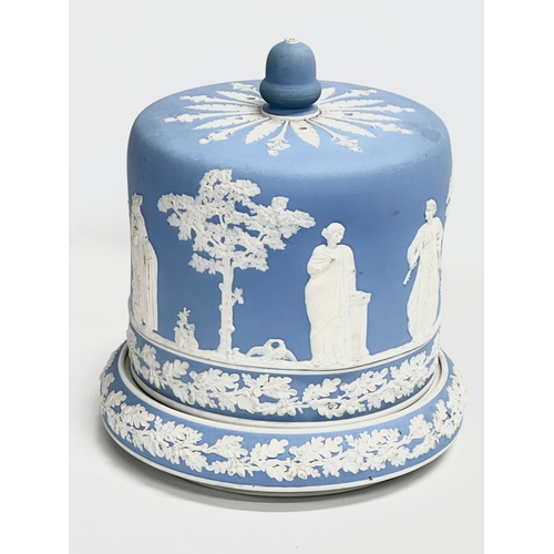 295 - Large late 19th century Jasperware. A large Jasperware cheese dome and a jardiniere by Wedgwood. 26x... 