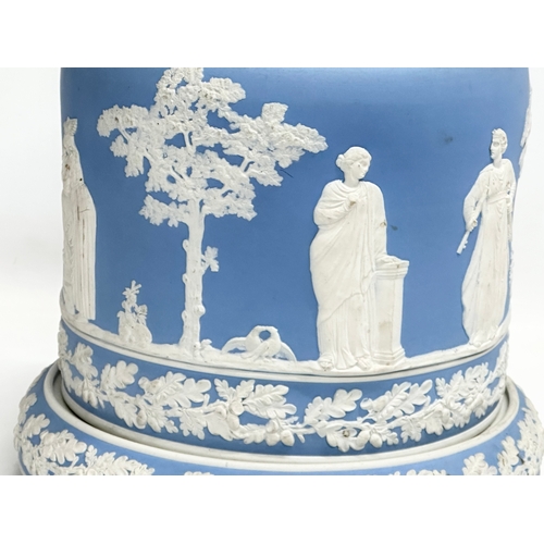 295 - Large late 19th century Jasperware. A large Jasperware cheese dome and a jardiniere by Wedgwood. 26x... 