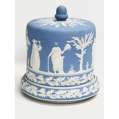 295 - Large late 19th century Jasperware. A large Jasperware cheese dome and a jardiniere by Wedgwood. 26x... 