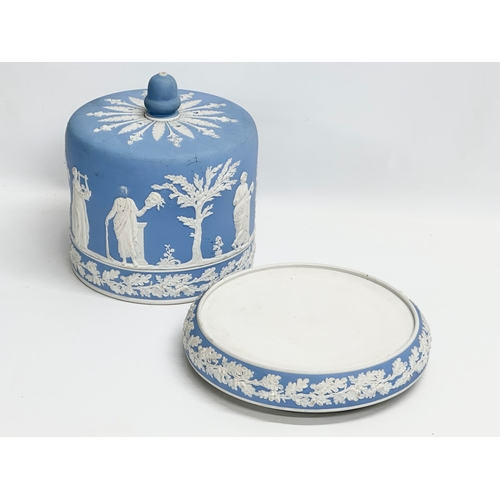 295 - Large late 19th century Jasperware. A large Jasperware cheese dome and a jardiniere by Wedgwood. 26x... 