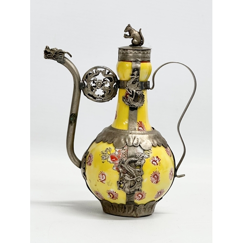 298 - A collection of two 20th century Chinese/Tibetan enamelled metal bound teapots. 16th/17th century se... 