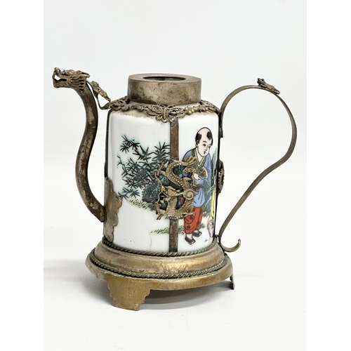 298 - A collection of two 20th century Chinese/Tibetan enamelled metal bound teapots. 16th/17th century se... 