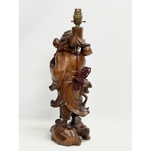 54 - A large early 20th century Chinese carved boxwood table lamp. 52cm