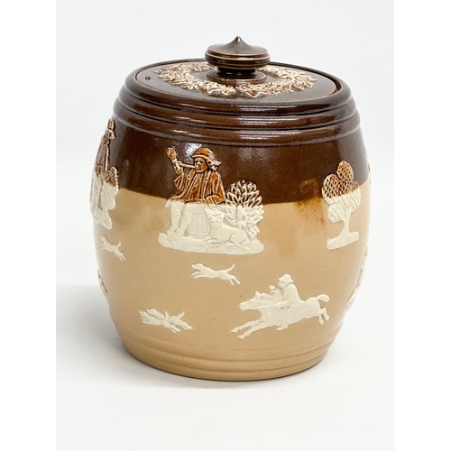 304 - A large early 20th century Royal Doulton Lambeth ‘Harvest’ tobacco jar. 13.5x17cm