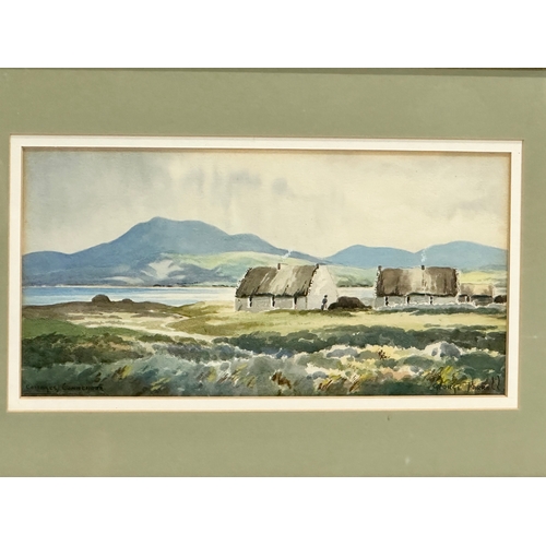 322 - A watercolour by George Farrell. Cottages, Connemara. 27x14cm. Frame 40x27cm S