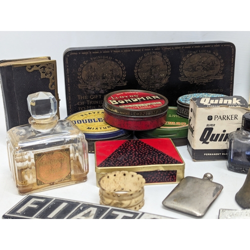 675 - A quantity of vintage collectables. Including a quantity of vintage tins, Parker Super Quick permane... 