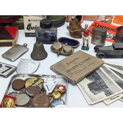 675 - A quantity of vintage collectables. Including a quantity of vintage tins, Parker Super Quick permane... 