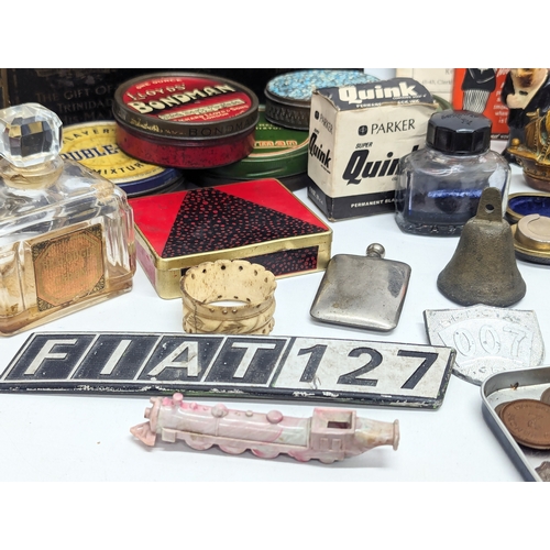 675 - A quantity of vintage collectables. Including a quantity of vintage tins, Parker Super Quick permane... 