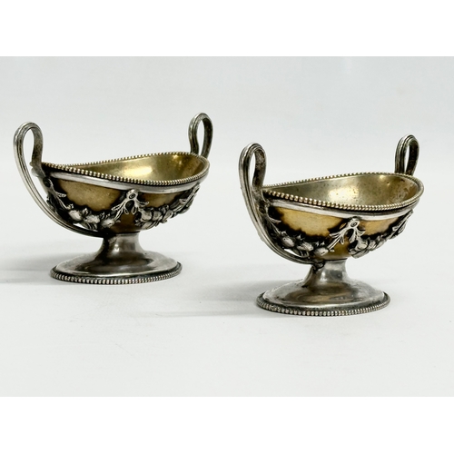 339 - A pair of late 19th century plated salt cellars by Henry, Edward and Frank Atkin. Circa 1880. 12x6x6... 